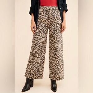 Anthropologie Leopard Print Wide-Leg Pants